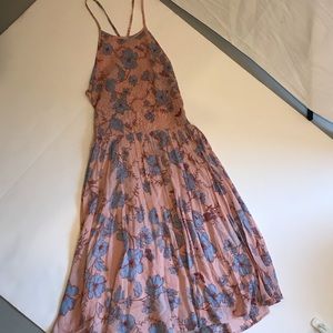 light pink & blue floral open back dress